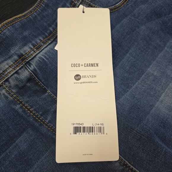 Coco+Carmen Distressed OMG Boyfriend Blue Denim Pull On Jeans Size L NWT Shaping - Picture 5 of 8